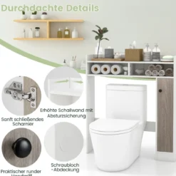 Toilettenschrank Bad Überbauschrank mit Verstellbaren Regalböden Weiß