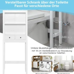 Toilettenschrank Badezimmerregal Badregal freistehend & verstellbar 60 x 20 x 165,5 cm Weiß