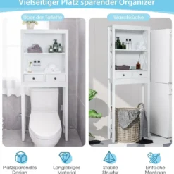 Toilettenschrank Badezimmerregal Badregal freistehend & verstellbar 60 x 20 x 165,5 cm Weiß
