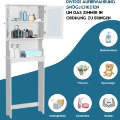 Toilettenschrank Badezimmer Regal Toilettenregal Waschmaschinenschrank mit 3 Regalen Weiß 60 x 22 x 170,5 cm