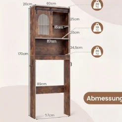 Toilettenschrank Badezimmer-Organizer im Bauernhausstil mit Schiebetür im Scheunentor-Design Braun
