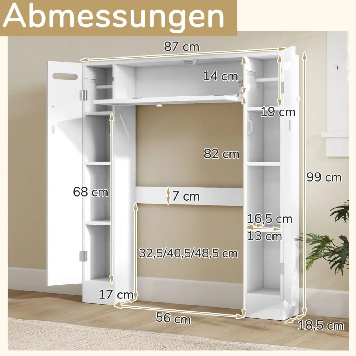 Toilettenschrank über Toilette Aufbewahrungsschrank mit Toilettenpapierhaltern Klapptür & verstellbaren Regalen Weiß