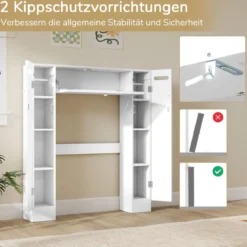 Toilettenschrank über Toilette Aufbewahrungsschrank mit Toilettenpapierhaltern Klapptür & verstellbaren Regalen Weiß