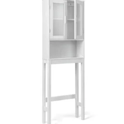 Toilettenschrank freistehend Bad Toilettenregal über Toilette 58 x 19 x 170 cm Weiß