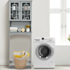 Toilettenschrank freistehend Badezimmerregal Waschmaschinenschrank Toilettenregal mit 3 Regalen Grau