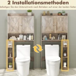 Toilettenschrank mit Doppeltüren & Toilettenpapierhalter & Verstellbarem Fach Grau