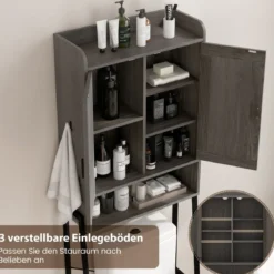 Toilettenschrank mit Doppeltüren & Verstellbaren Regalen Badezimmerschrank Toilettenregal Grau