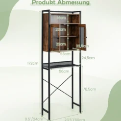 Toilettenschrank mit Doppeltür Badezimmerregal Waschmaschinenregal 60 x 24 x 172 cm Braun