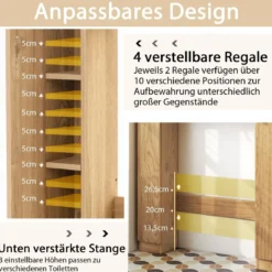 Toilettenschrank mit 2 Offenen Fächern & 4 Verstellbaren Regalen Bad Überbauschrank Natur