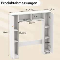Toilettenschrank mit 2 Offenen Fächern & 4 Verstellbaren Regalen Bad Überbauschrank Weiß