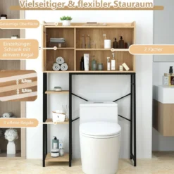 Toilettenschrank mit PE-Rattan Tür Toilettenregal mit verstellbarem Regal Natur