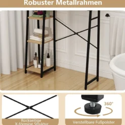 Toilettenschrank mit PE-Rattan Tür Toilettenregal mit verstellbarem Regal Natur