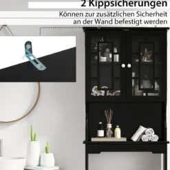 Toilettenschrank mit 3 Regalen Badezimmerregal Waschmaschinenschrank Toilettenregal Schwarz