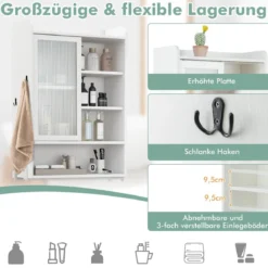 Toilettenschrank mit Schiebetür aus Acryl & Verstellbaren Regalen 63 x 29 x 170 cm Weiß