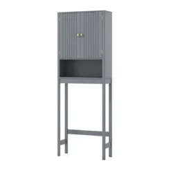 Toilettenschrank mit Türen & Verstellbarem Fach & Unterer Stange Platzsparendes Toilettenregal Grau