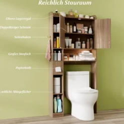 Toilettenschrank mit 2-Türschrank & 6 Offenen Fächern & Taschentuchbox Überbauschrank Grau