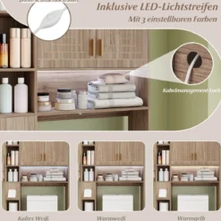 Toilettenschrank mit 2-Türschrank & 6 Offenen Fächern & Taschentuchbox Überbauschrank Grau