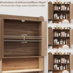 Toilettenschrank mit 2-Türschrank & 6 Offenen Fächern & Taschentuchbox Überbauschrank Grau