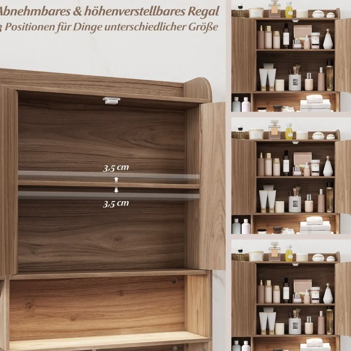 Toilettenschrank mit 2-Türschrank & 6 Offenen Fächern & Taschentuchbox Überbauschrank Grau