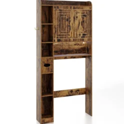 Toilettenschrank mit 2-Türschrank & 6 Offenen Fächern & Taschentuchbox Überbauschrank Braun
