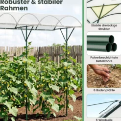 Tomatendach mit Regendichtem PE-Dach & Windseile & Bodennägel Metall Schutzdach