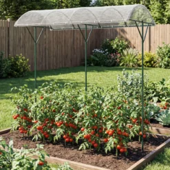 Tomatendach mit Regendichtem PE-Dach & Windseile & Bodennägel Metall Schutzdach