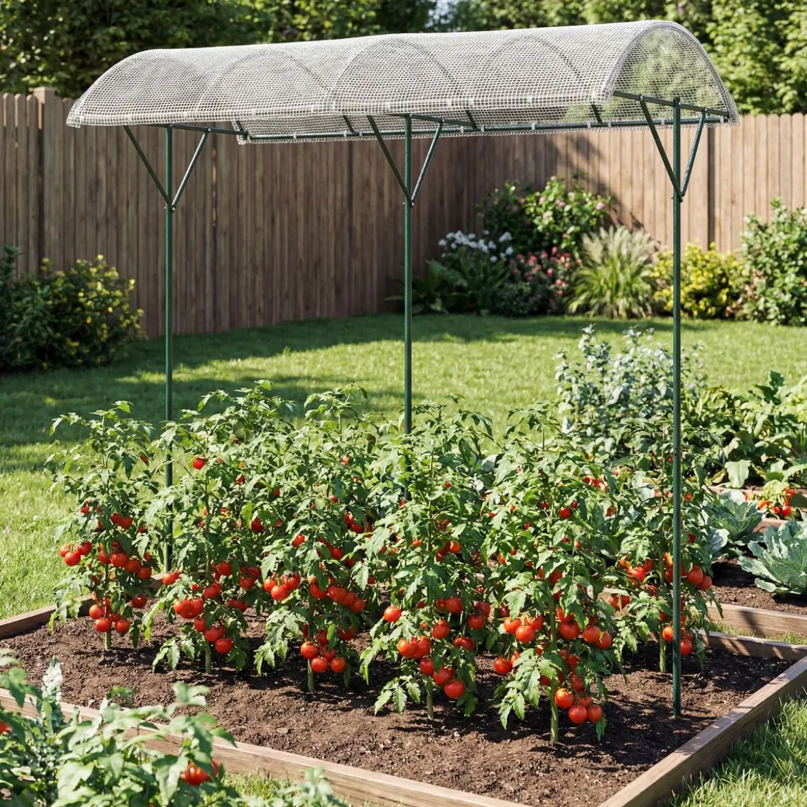 Tomatendach mit Regendichtem PE-Dach & Windseile & Bodennägel Metall Schutzdach