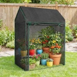Tomatengewächshaus klein 129 x 80 x 173 cm Tragbarer Foliengewächshaus mit Schwarzem Sonnenschutznetz