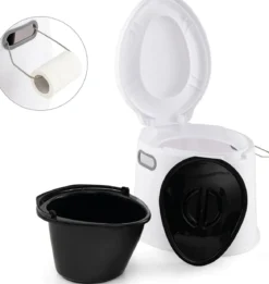 Tragbare Campingtoilette mit Abnehmbarem Eimereinsatz Reisetoilette bis 200 kg Belastbar Weiß