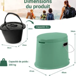 Tragbare Campingtoilette mit Abnehmbarem Eimereinsatz Reisetoilette bis 200 kg Belastbar Grün