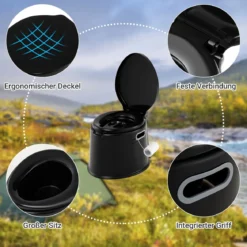 Tragbare Campingtoilette mit Abnehmbarem Eimereinsatz Reisetoilette bis 200 kg Belastbar Schwarz