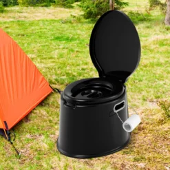 Tragbare Campingtoilette mit Abnehmbarem Eimereinsatz Reisetoilette bis 200 kg Belastbar Schwarz