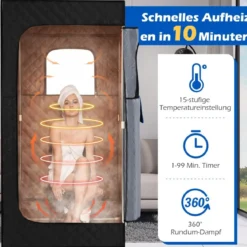 Tragbare Dampfsauna-Box mit Klappbarer Stuhl & Matte Persönliches Heim-Spa Schwarz
