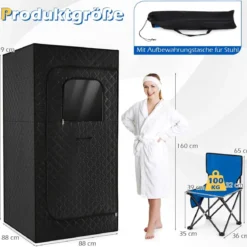 Tragbare Dampfsauna-Box mit Klappbarer Stuhl & Matte Persönliches Heim-Spa Schwarz