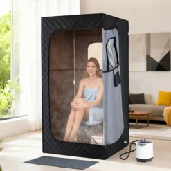 Tragbare Dampfsauna-Box mit Klappbarer Stuhl & Matte Persönliches Heim-Spa Schwarz