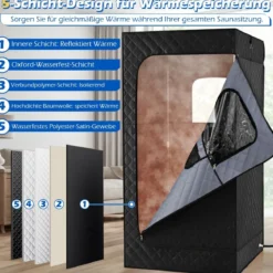 Tragbare Dampfsauna-Box mit Klappbarer Stuhl & Matte Persönliches Heim-Spa Schwarz