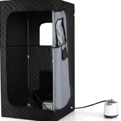 Tragbare Dampfsauna-Box mit Klappbarer Stuhl & Matte Persönliches Heim-Spa Schwarz