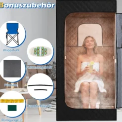 Tragbare Dampfsauna-Box mit Klappbarer Stuhl & Matte Persönliches Heim-Spa Schwarz