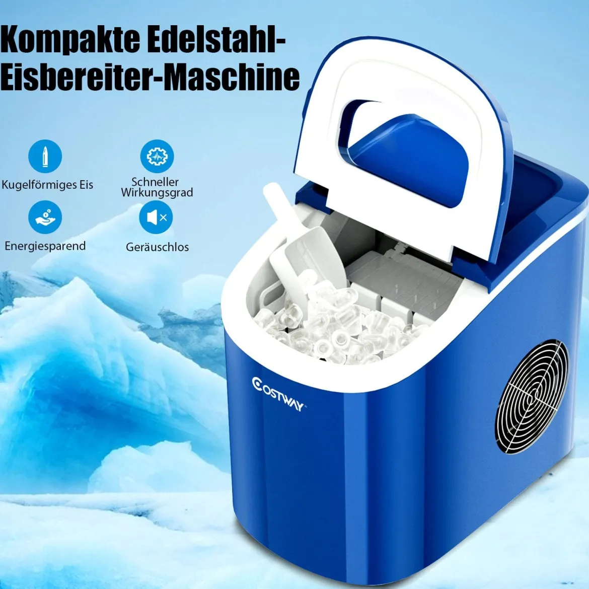 Tragbare Eismaschine mit 2,2 L Wassertank Eismaschine 24 x 33 x 36 cm Blau
