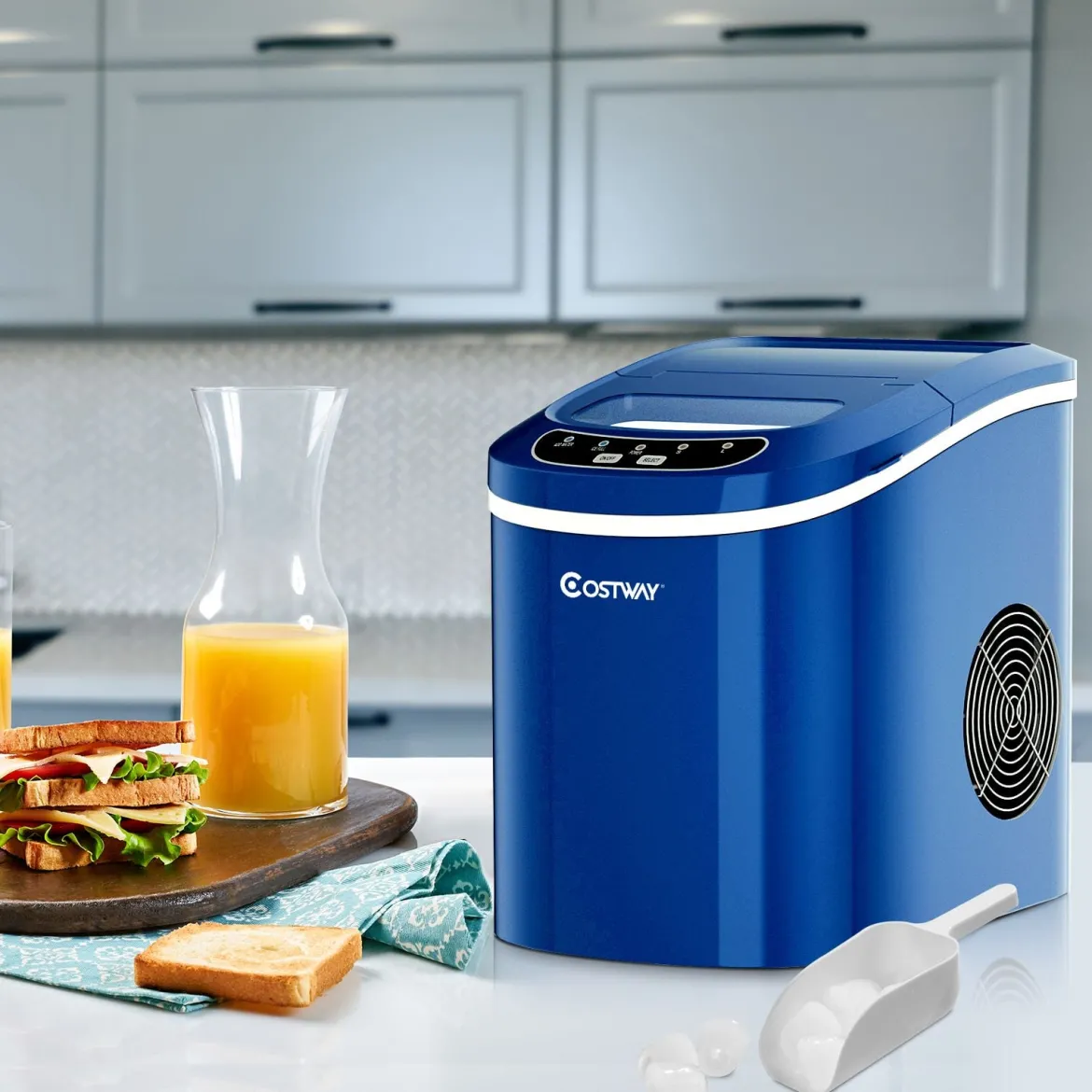 Tragbare Eismaschine mit 2,2 L Wassertank Eismaschine 24 x 33 x 36 cm Blau