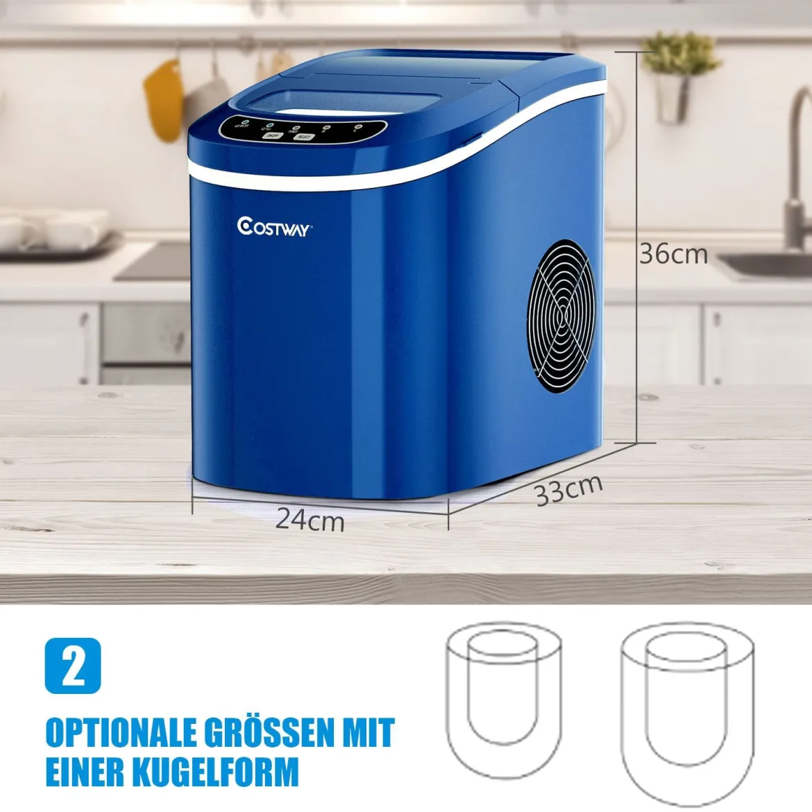 Tragbare Eismaschine mit 2,2 L Wassertank Eismaschine 24 x 33 x 36 cm Blau