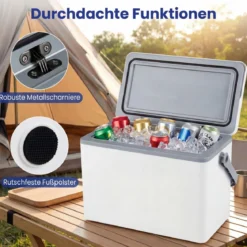 Tragbare Hartschalen-Kühlbox 12 L isolierte Kühlbox mit Komfortgriff auslaufsichere Kühltruhe Weiß