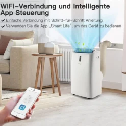Tragbare 5 in 1 Klimaanlage 12000 BTU Heiz&Kühl&Ventilator&Entfeucht Entfeuchter 44,5 x 39 x 77 cm Weiß