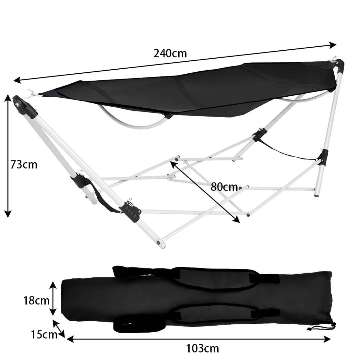Tragbare & klappbare Hängematte abnehmbare klappbare Hängematte 240 x 80 x 73 cm Schwarz