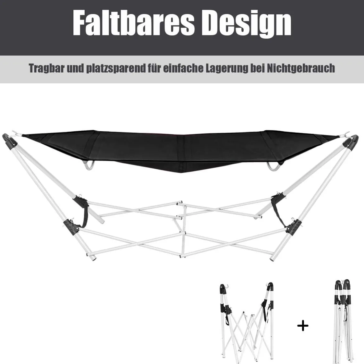 Tragbare & klappbare Hängematte abnehmbare klappbare Hängematte 240 x 80 x 73 cm Schwarz