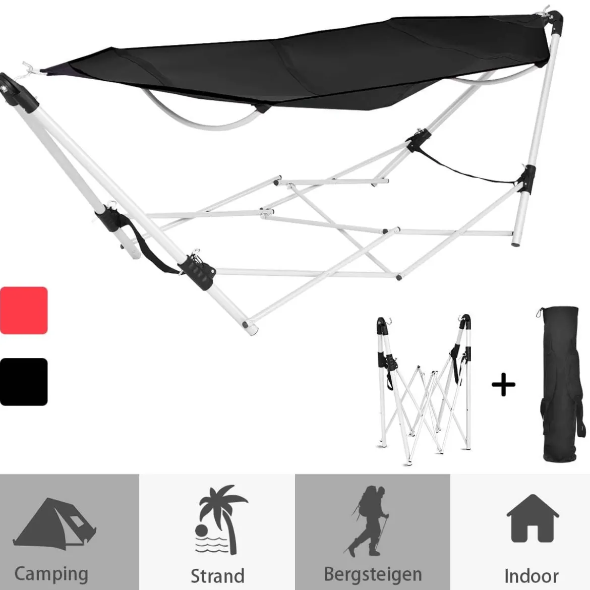 Tragbare & klappbare Hängematte abnehmbare klappbare Hängematte 240 x 80 x 73 cm Schwarz