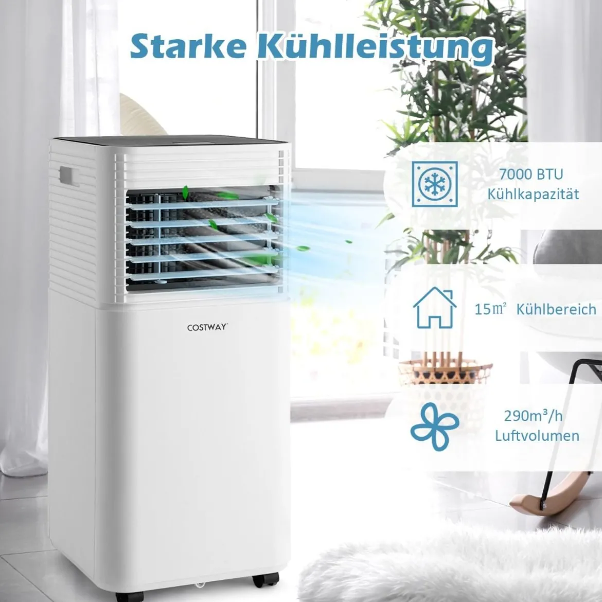 Tragbare Klimaanlage 4 in 1 Luftkühler mit Schwarzer LED-Anzeige 7000 BTU