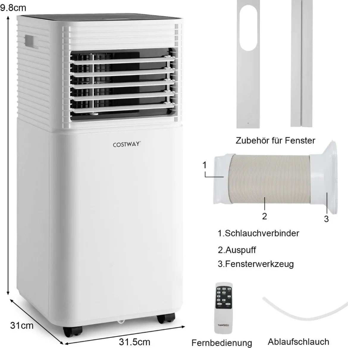 Tragbare Klimaanlage 4 in 1 Luftkühler mit Schwarzer LED-Anzeige 7000 BTU