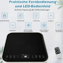 Tragbare Klimaanlage 4 in 1 Luftkühler mit Schwarzer LED-Anzeige 7000 BTU