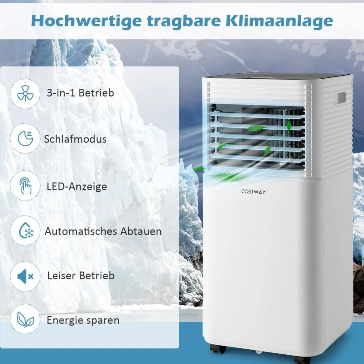 Tragbare Klimaanlage 4 in 1 Luftkühler mit Schwarzer LED-Anzeige 7000 BTU